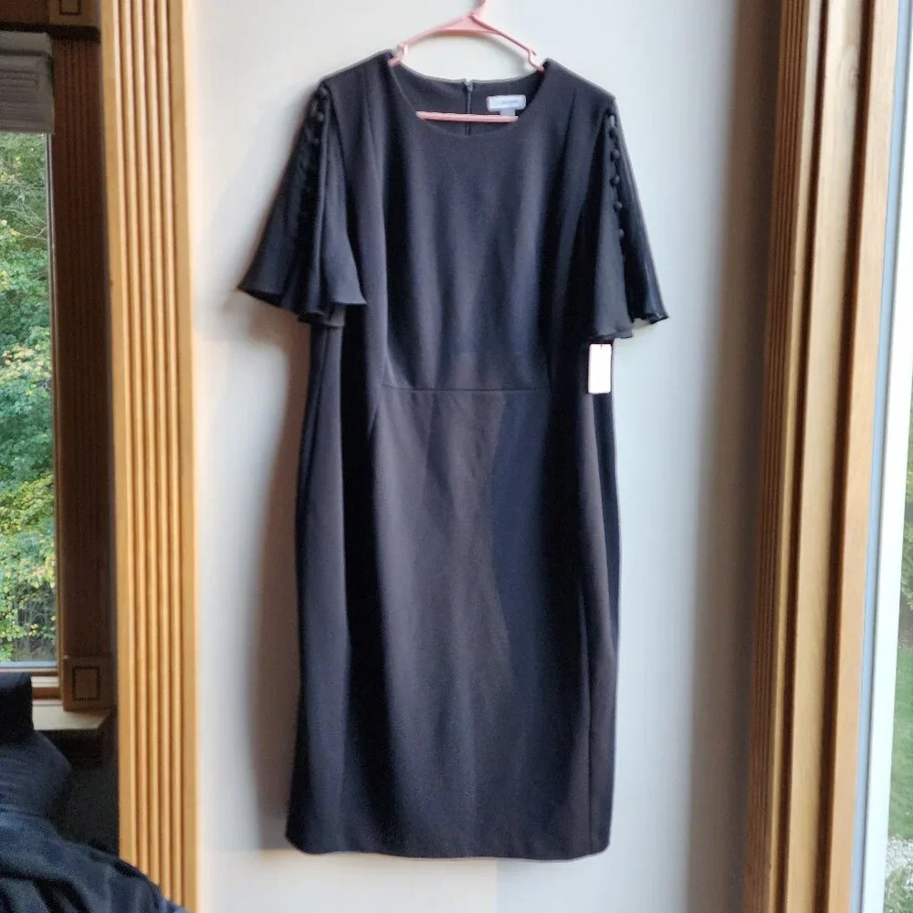 NWT Calvin Klein Black Flutter Sleeve Sheath Dress Size 18W - Picture 7 of 16
